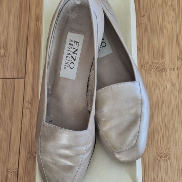 Enzo Angioloni Leather Flats Loafers 8M Pearlized Beige Champagne Neutral - Picture 6 of 14